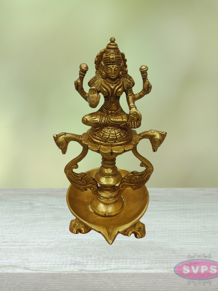 Goddess Lakshmi Brass Deepam with Decorative Base