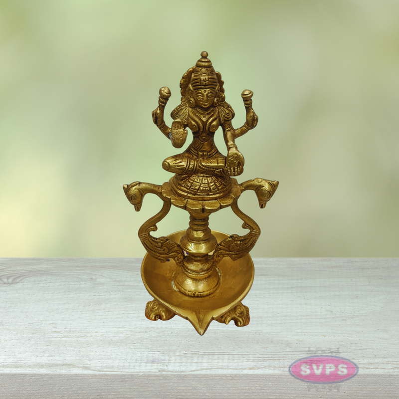 Goddess Lakshmi Brass Deepam with Decorative Base