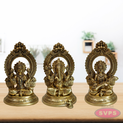 Lakshmi Ganesh Saraswati Brass Statue Set – 12 Inch Decorative Pooja Idol