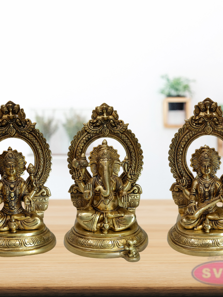 Lakshmi Ganesh Saraswati Brass Statue Set – 12 Inch Decorative Pooja Idol