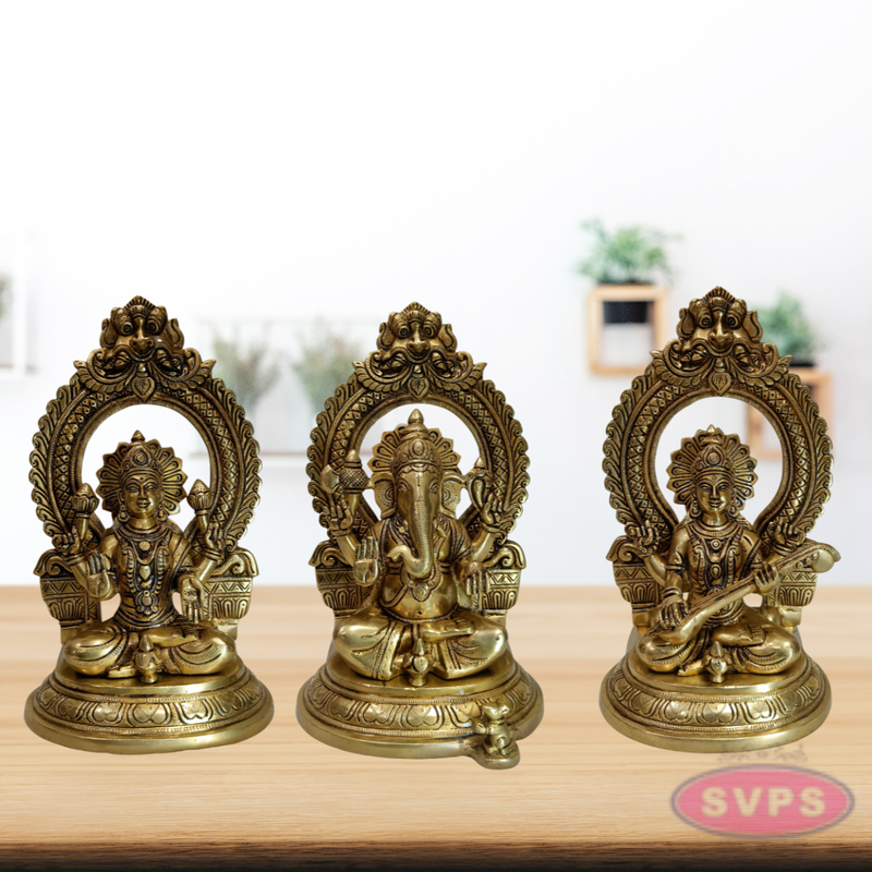 Lakshmi Ganesh Saraswati Brass Statue Set – 12 Inch Decorative Pooja Idol