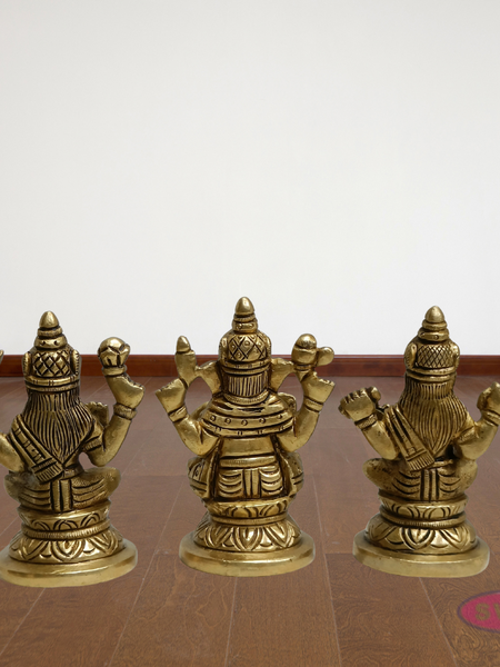 Handcrafted Brass Lakshmi Ganesh Saraswati Statue Set