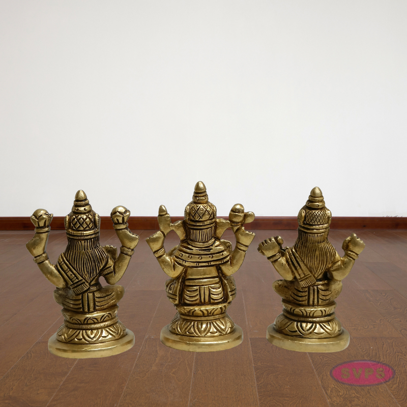 Handcrafted Brass Lakshmi Ganesh Saraswati Statue Set