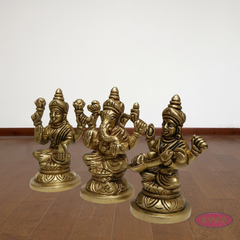 Handcrafted Brass Lakshmi Ganesh Saraswati Statue Set