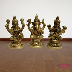 Handcrafted Brass Lakshmi Ganesh Saraswati Statue Set