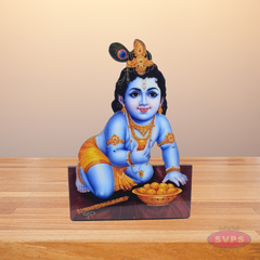 Wooden Sri Laddu Krishna Table Stand / Wall Hanging Photo Cutout