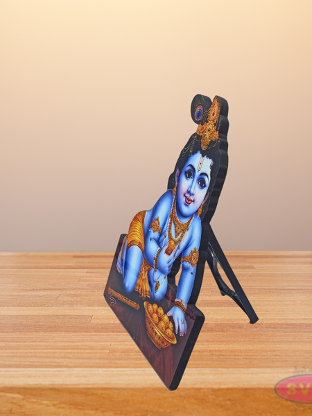 Wooden Sri Laddu Krishna Table Stand / Wall Hanging Photo Cutout