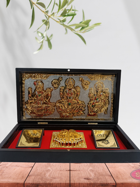 Gold Plated Lakshmi Ganesh Saraswathi Padam Box