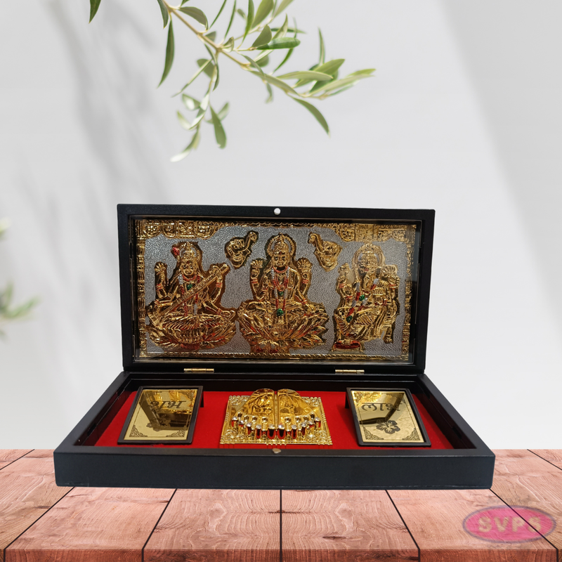 Gold Plated Lakshmi Ganesh Saraswathi Padam Box