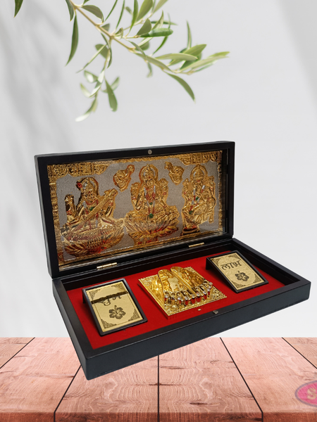 Gold Plated Lakshmi Ganesh Saraswathi Padam Box