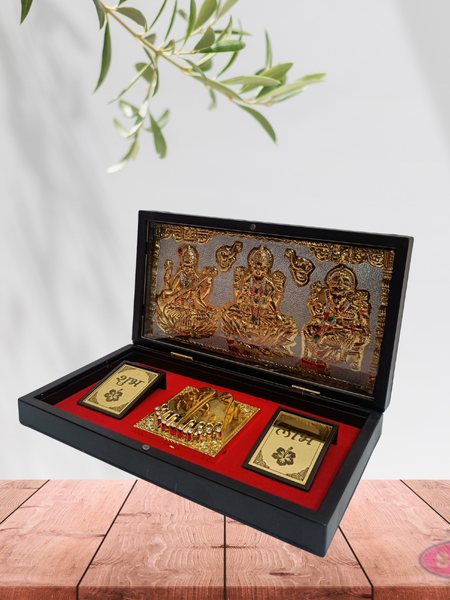 Gold Plated Lakshmi Ganesh Saraswathi Padam Box