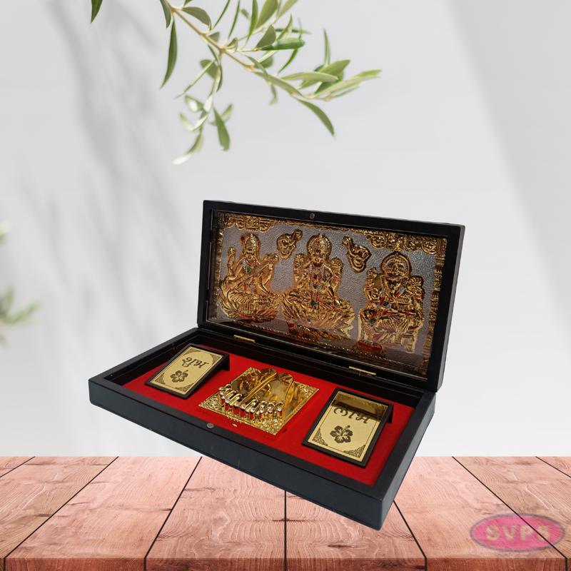 Gold Plated Lakshmi Ganesh Saraswathi Padam Box