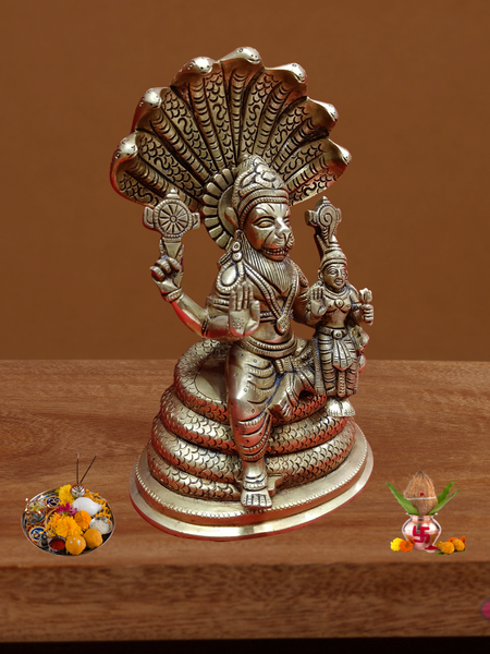 Lakshmi Narasimar Seated On Adisesha / 25 Cms / Home/ Temple
