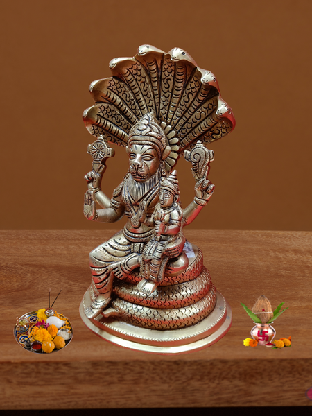 Lakshmi Narasimar Seated On Adisesha / 25 Cms / Home/ Temple