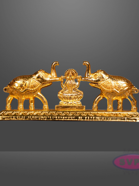 Golden Finish Goddess Lakshmi with Elephants Idol for Pooja & Home Décor