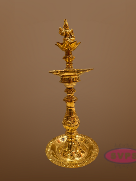 Brass Goddess Lakshmi Kuthu Vilakku – Traditional Standing Oil Lamp for Pooja