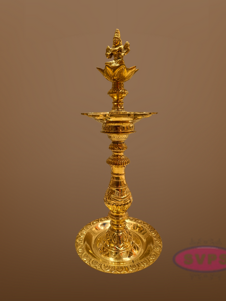 Brass Goddess Lakshmi Kuthu Vilakku – Traditional Standing Oil Lamp for Pooja