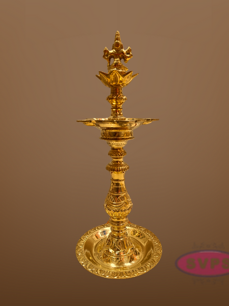 Brass Goddess Lakshmi Kuthu Vilakku – Traditional Standing Oil Lamp for Pooja