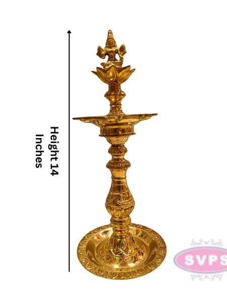 Brass Goddess Lakshmi Kuthu Vilakku – Traditional Standing Oil Lamp for Pooja