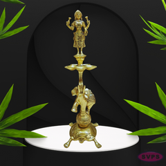 Brass Standing Lakshmi 5 Face Lamp On Elephant With Tortoise