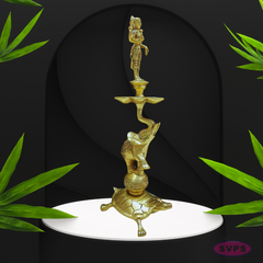 Brass Standing Lakshmi 5 Face Lamp On Elephant With Tortoise