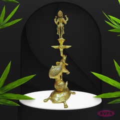 Brass Standing Lakshmi 5 Face Lamp On Elephant With Tortoise