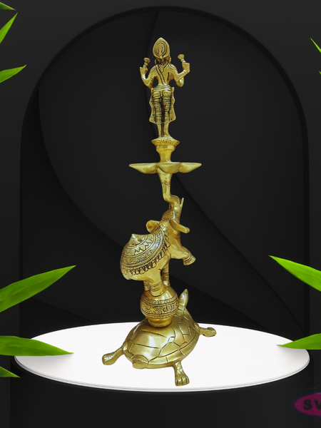 Brass Standing Lakshmi 5 Face Lamp On Elephant With Tortoise