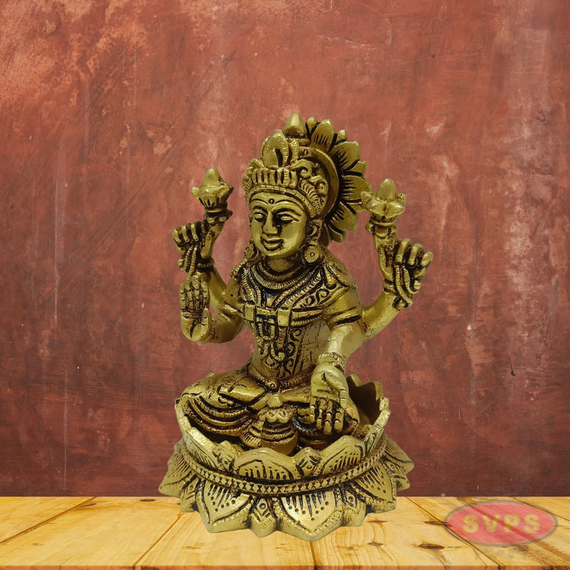 Brass Goddess Lakshmi Idol – Antique Finish Lakshmi Statue for Pooja & Home Décor