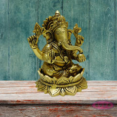 Brass Lord Ganesha Idol – Antique Finish Ganesh Statue for Pooja & Home Décor
