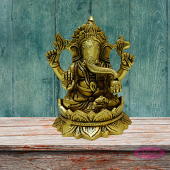 Brass Lord Ganesha Idol – Antique Finish Ganesh Statue for Pooja & Home Décor