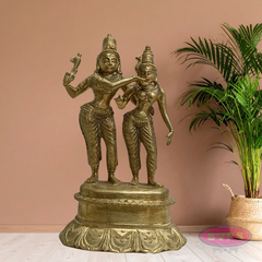 Handmade Goddess Meenakshi Kalyanam Brass Idol with Lord Sundareswarar – Traditional Wedding Sculpture
