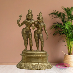 Handmade Goddess Meenakshi Kalyanam Brass Idol with Lord Sundareswarar – Traditional Wedding Sculpture