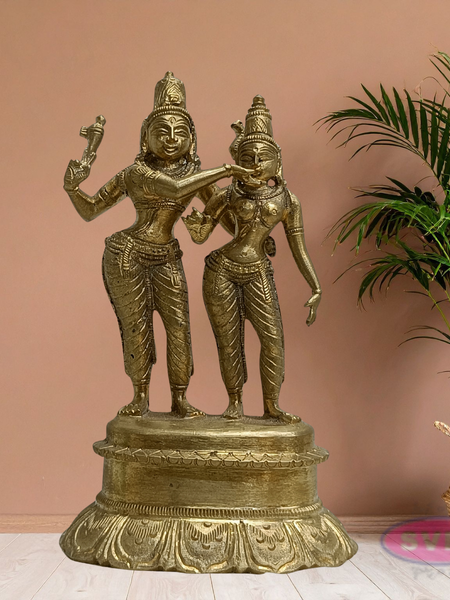 Handmade Goddess Meenakshi Kalyanam Brass Idol with Lord Sundareswarar – Traditional Wedding Sculpture