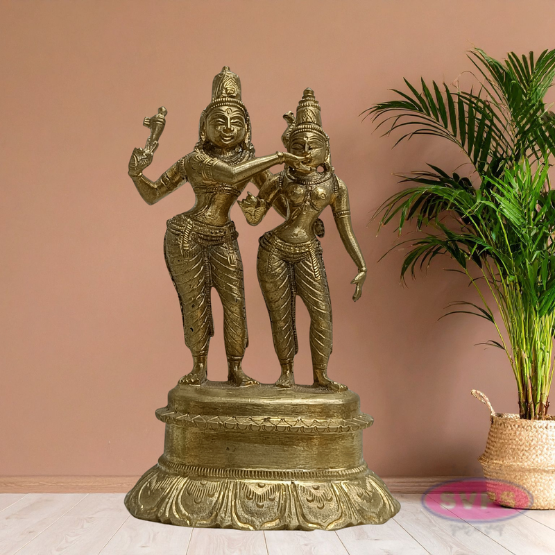 Handmade Goddess Meenakshi Kalyanam Brass Idol with Lord Sundareswarar – Traditional Wedding Sculpture