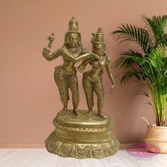 Handmade Goddess Meenakshi Kalyanam Brass Idol with Lord Sundareswarar – Traditional Wedding Sculpture