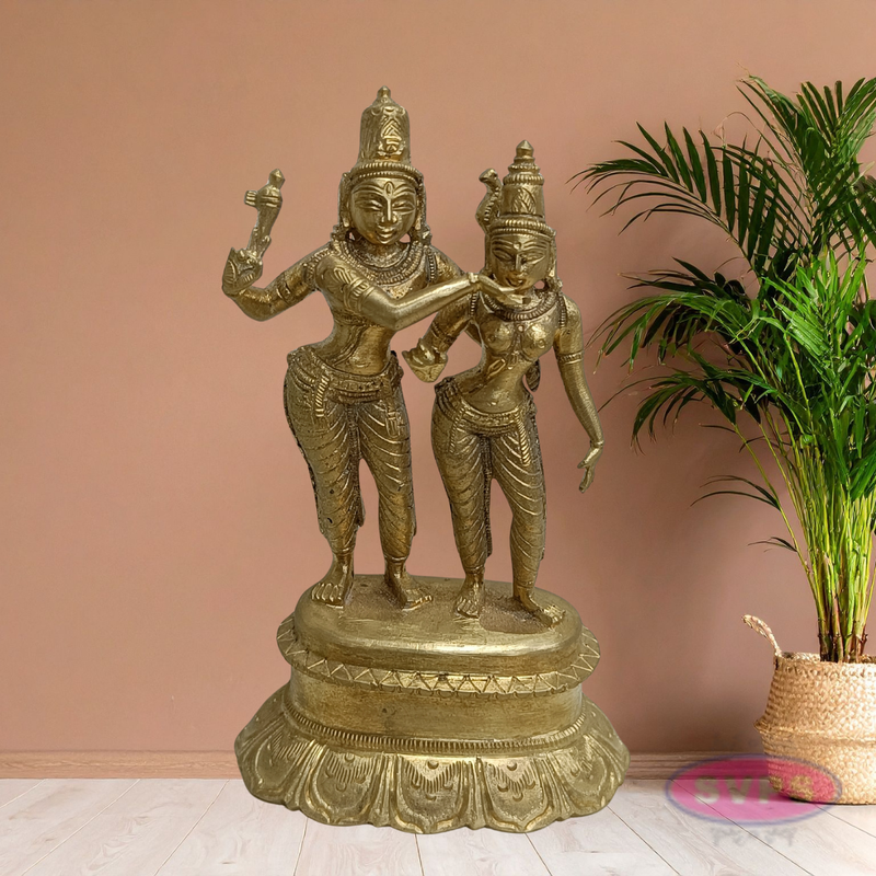 Handmade Goddess Meenakshi Kalyanam Brass Idol with Lord Sundareswarar – Traditional Wedding Sculpture
