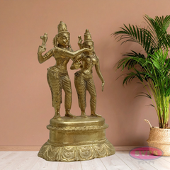 Handmade Goddess Meenakshi Kalyanam Brass Idol with Lord Sundareswarar – Traditional Wedding Sculpture