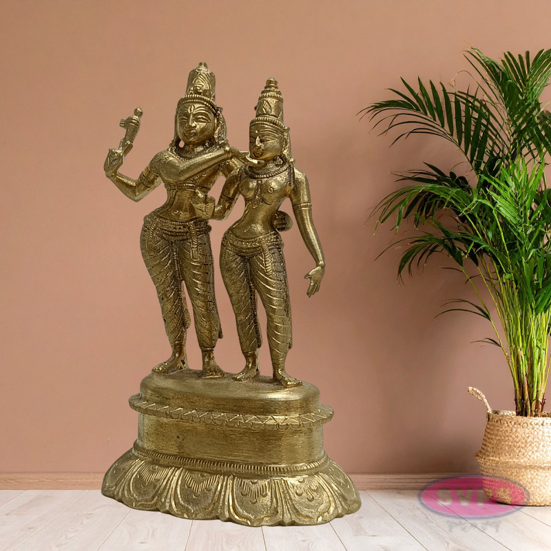 Handmade Goddess Meenakshi Kalyanam Brass Idol with Lord Sundareswarar – Traditional Wedding Sculpture