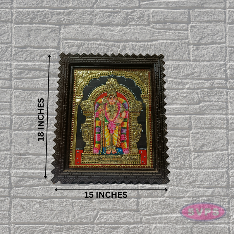 Lord Murugan Tanjore Painting with Premium Teak Wood Frame