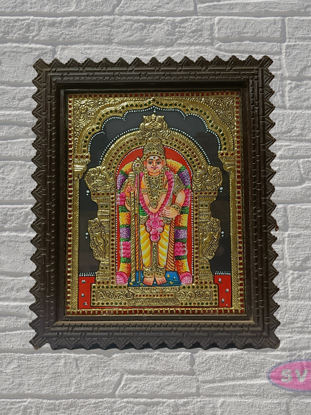 Lord Murugan Tanjore Painting with Premium Teak Wood Frame