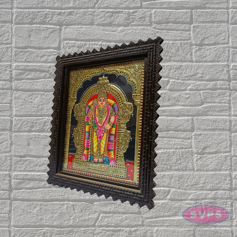 Lord Murugan Tanjore Painting with Premium Teak Wood Frame