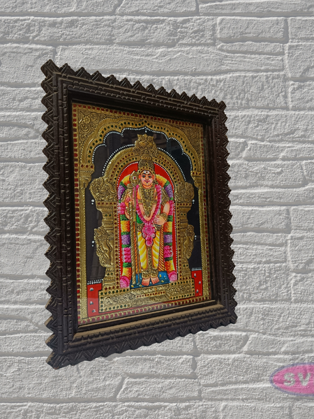 Lord Murugan Tanjore Painting with Premium Teak Wood Frame