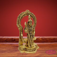 Brass Lord Murugan Idol with Vel & Peacock – Handcrafted Kartikeya Statue with Arch
