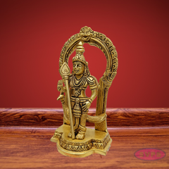 Brass Lord Murugan Idol with Vel & Peacock – Handcrafted Kartikeya Statue with Arch
