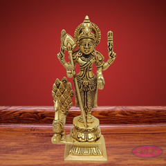 Brass Lord Murugan Arumugam Idol with Vel & Peacock – Handcrafted Shanmukha Statue