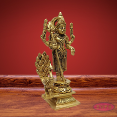 Brass Lord Murugan Arumugam Idol with Vel & Peacock – Handcrafted Shanmukha Statue