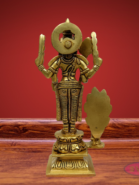 Brass Lord Murugan Arumugam Idol with Vel & Peacock – Handcrafted Shanmukha Statue
