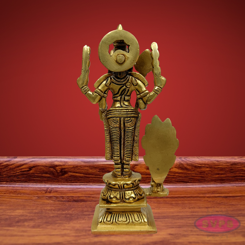 Brass Lord Murugan Arumugam Idol with Vel & Peacock – Handcrafted Shanmukha Statue