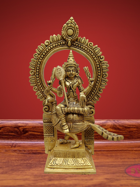 Brass Lord Murugan Sitting on Peacock (Mayil Vahanam) with Prabhavali
