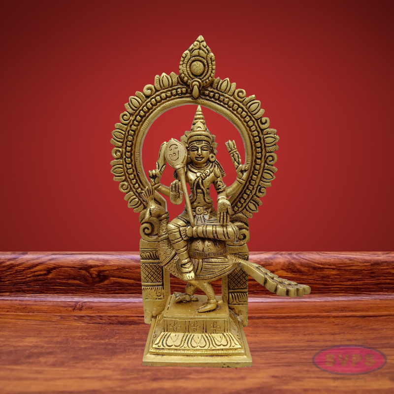 Brass Lord Murugan Sitting on Peacock (Mayil Vahanam) with Prabhavali